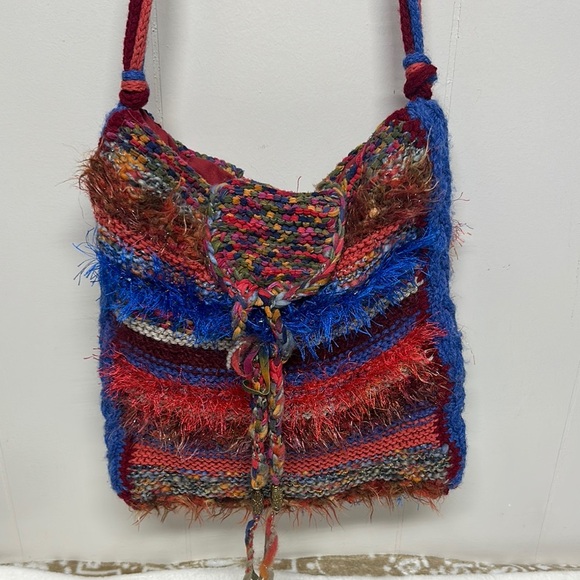 Red and Blue Hobo Bag with Bohemian Flair - Picture 11 of 11
